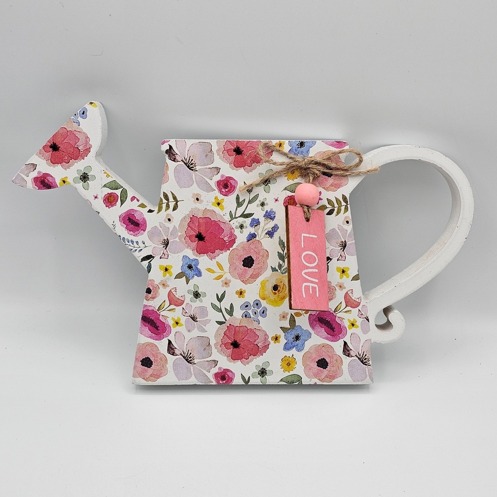 Floral Watering Can Shelf Sitter Love Decor Cottage Garden Farmhouse 5x8.5